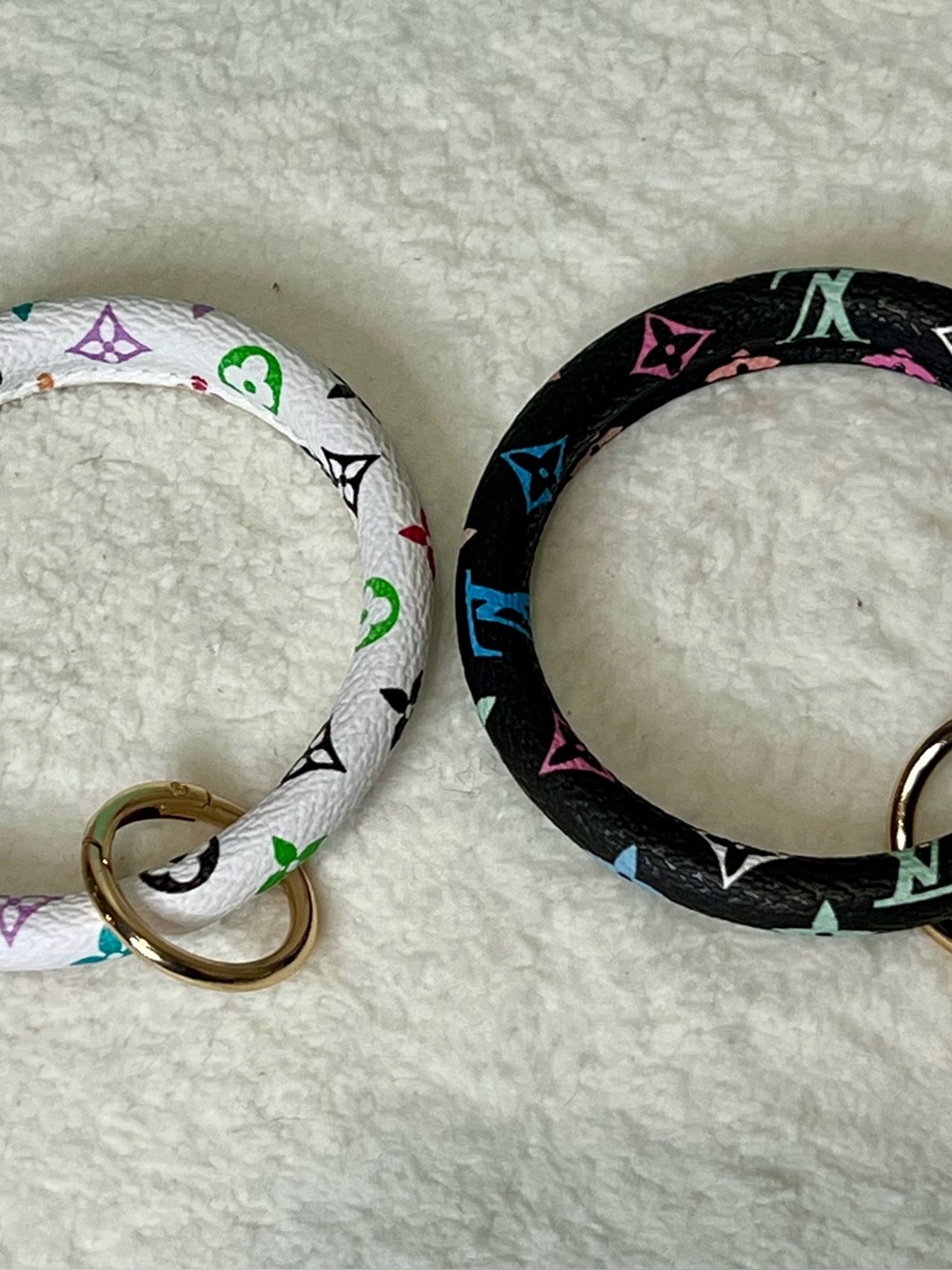 Designer-Inspired Multicolor Monogram Bangle Key Ring - White